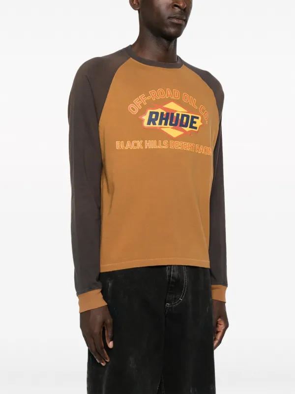 RHUDE logo-print two-tone stretch-cotton T-shirt | Orange