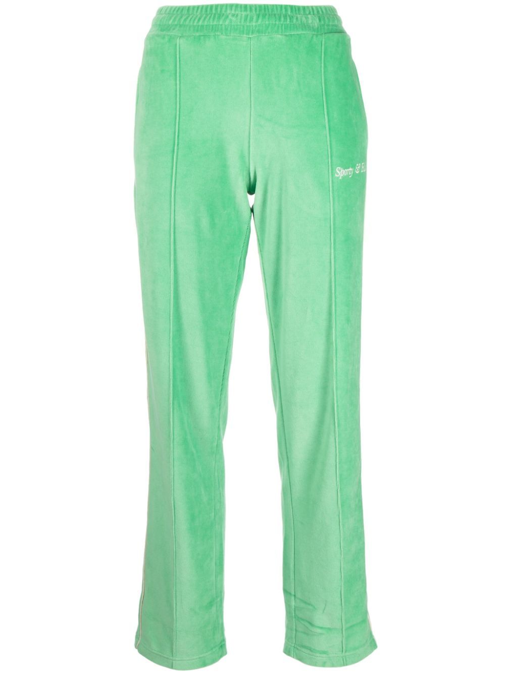 Shop Sporty And Rich Towelling-finish Logo-embroidered Track Pants In Green