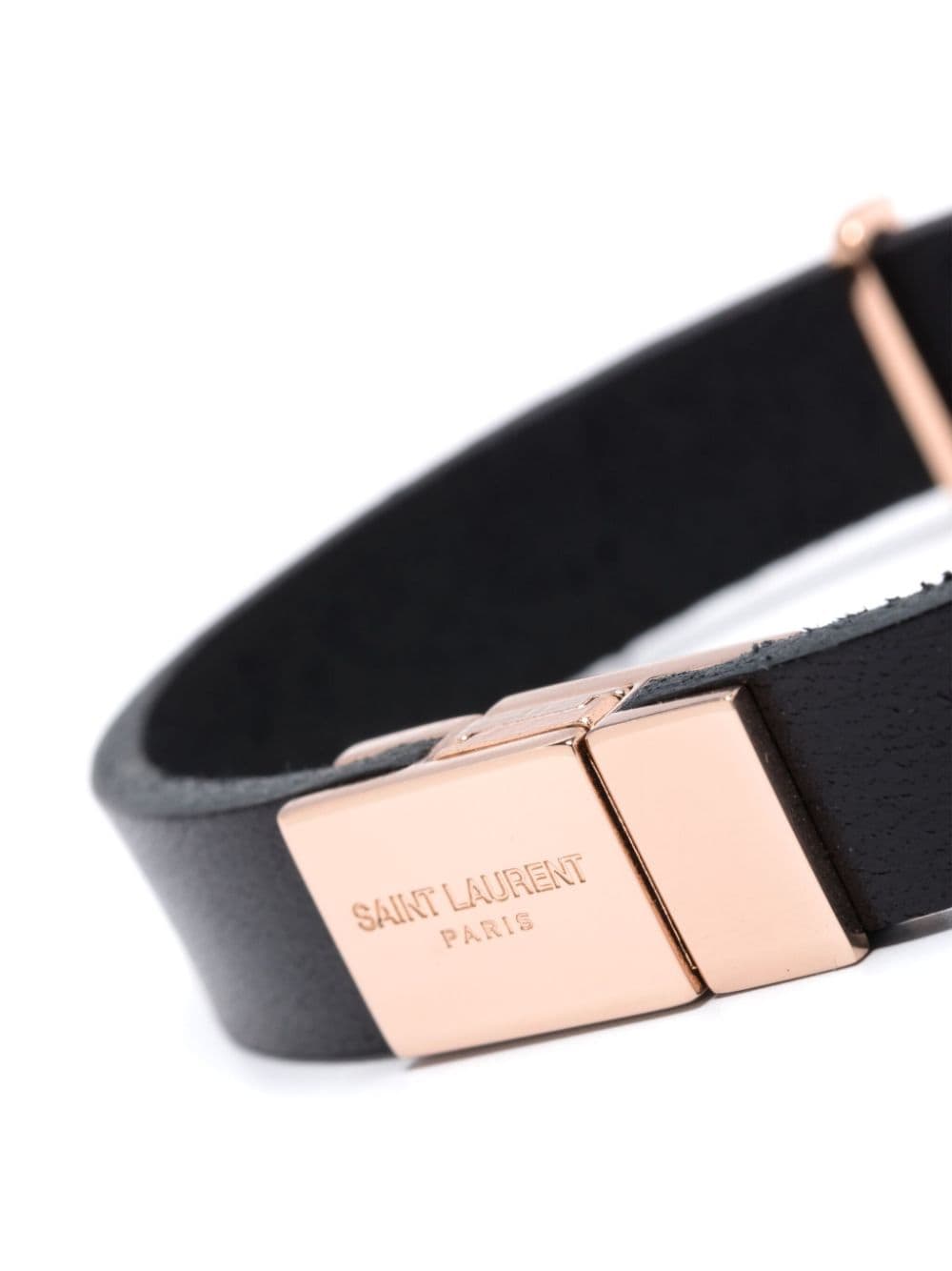 Shop Saint Laurent Logo-plaque Leather Bracelet In Schwarz