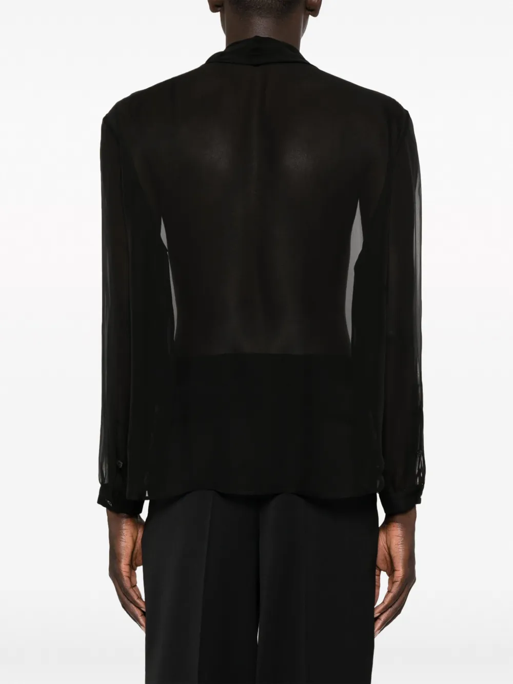 Shop Saint Laurent Pussy-bow Semi-sheer Silk Shirt In Schwarz