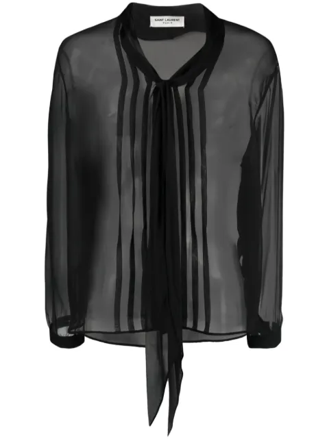 Saint Laurent pussy-bow semi-sheer silk shirt