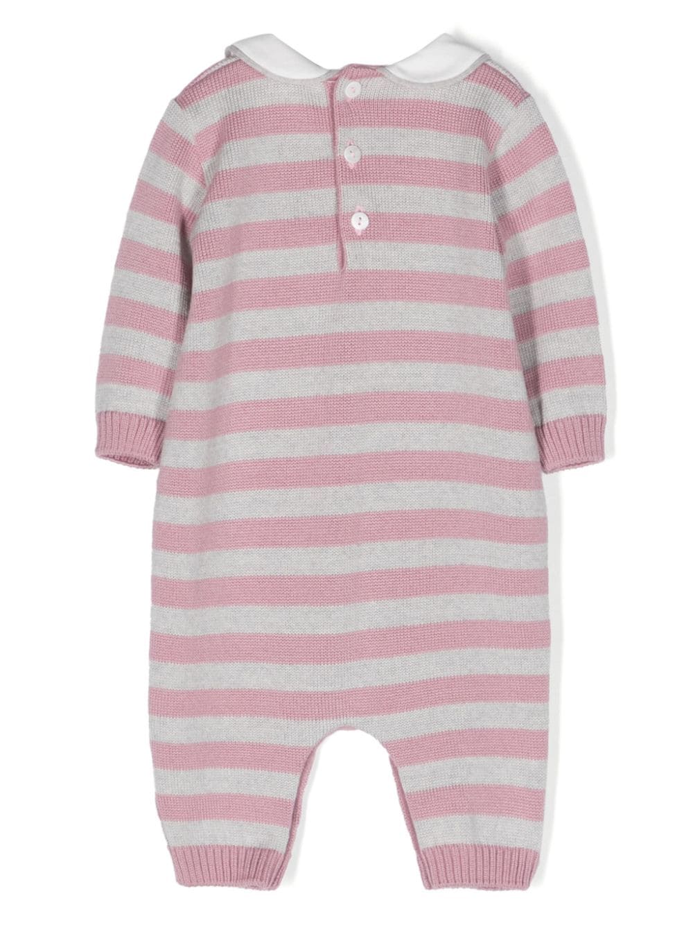 Shop Little Bear Stripe-print Virgin Wool Romper In Grey