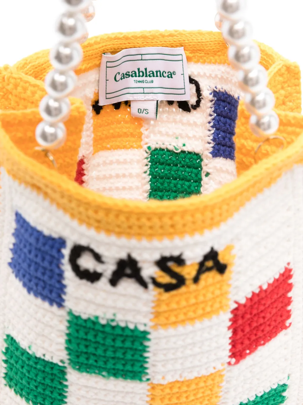 Shop Casablanca Checked Crochet-knit Tote Bag In White