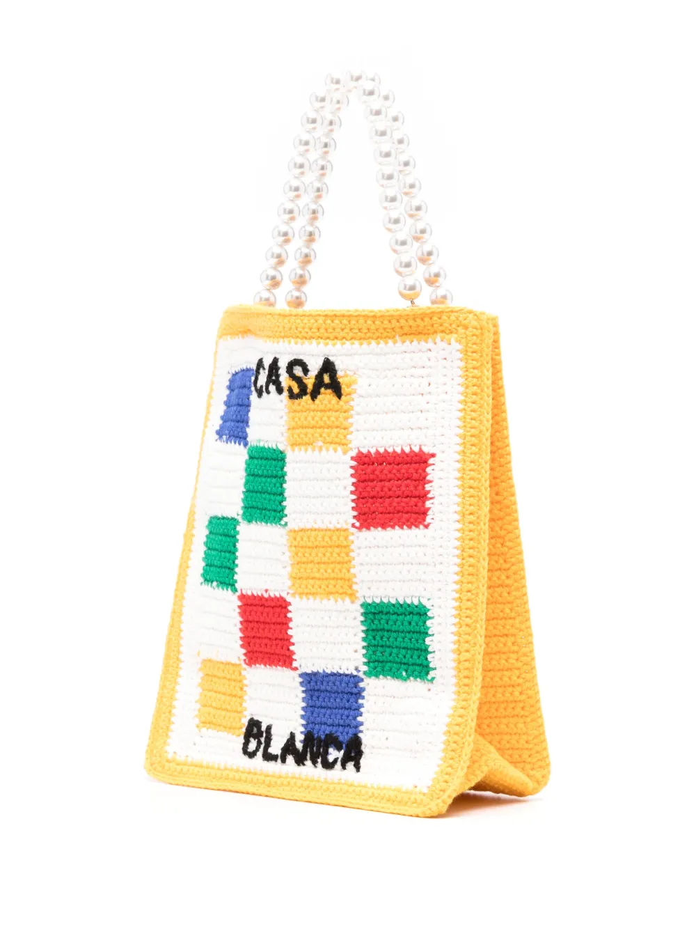 Shop Casablanca Checked Crochet-knit Tote Bag In White