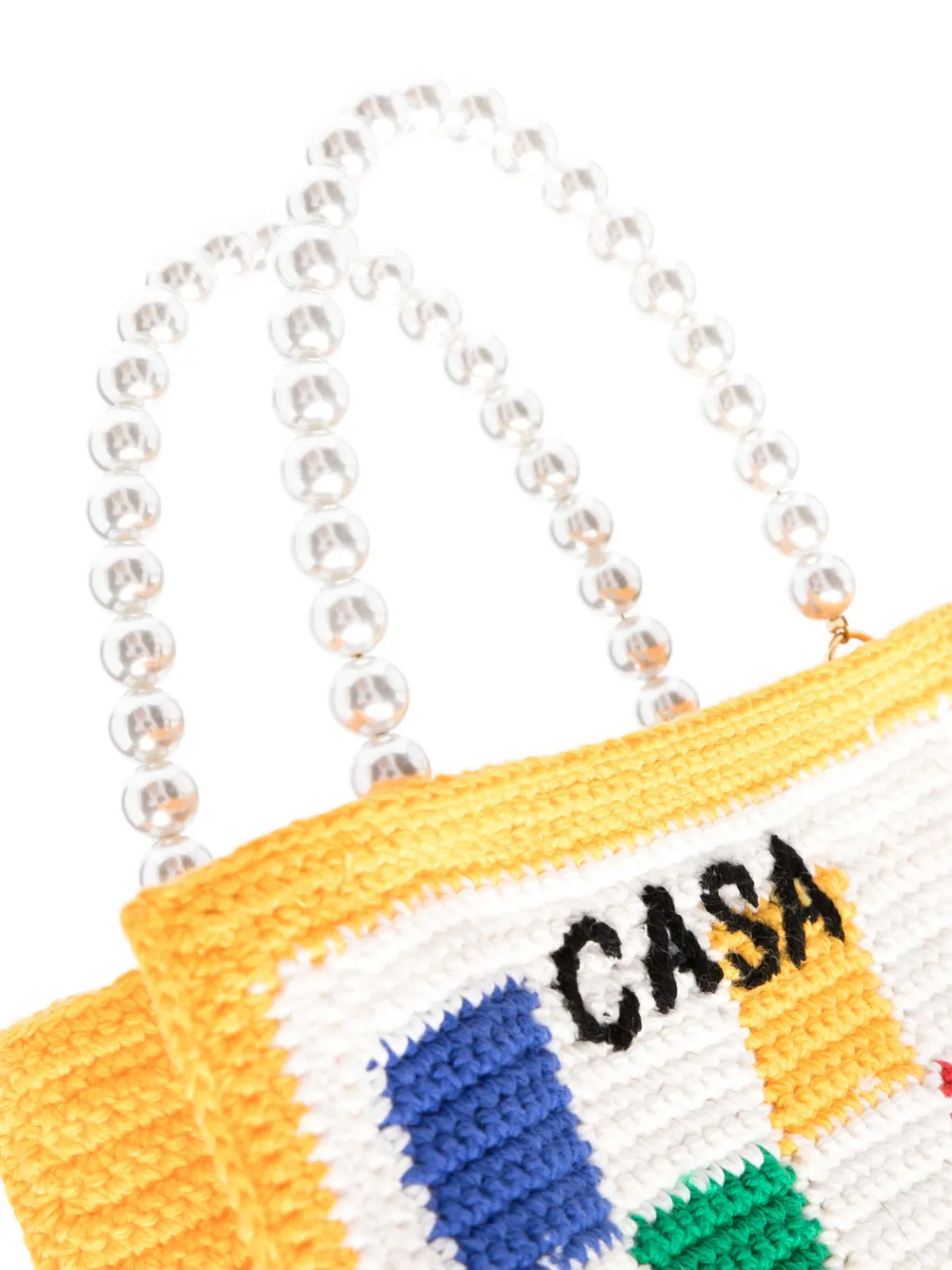 Shop Casablanca Checked Crochet-knit Tote Bag In White