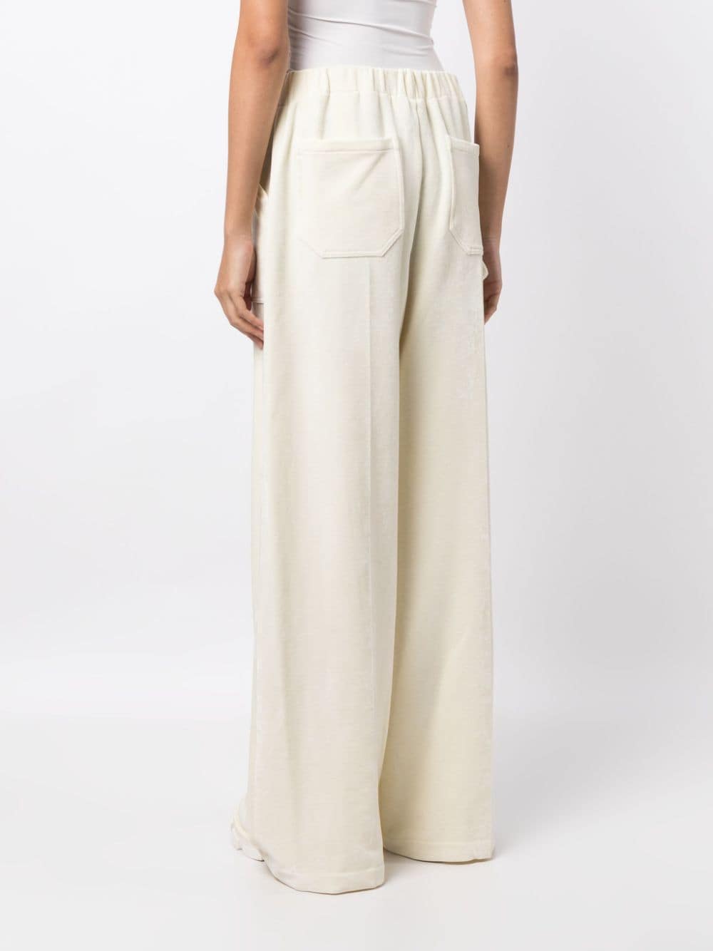 Shop System Elasticated-waistband Velvet-finish Flared Trousers In White