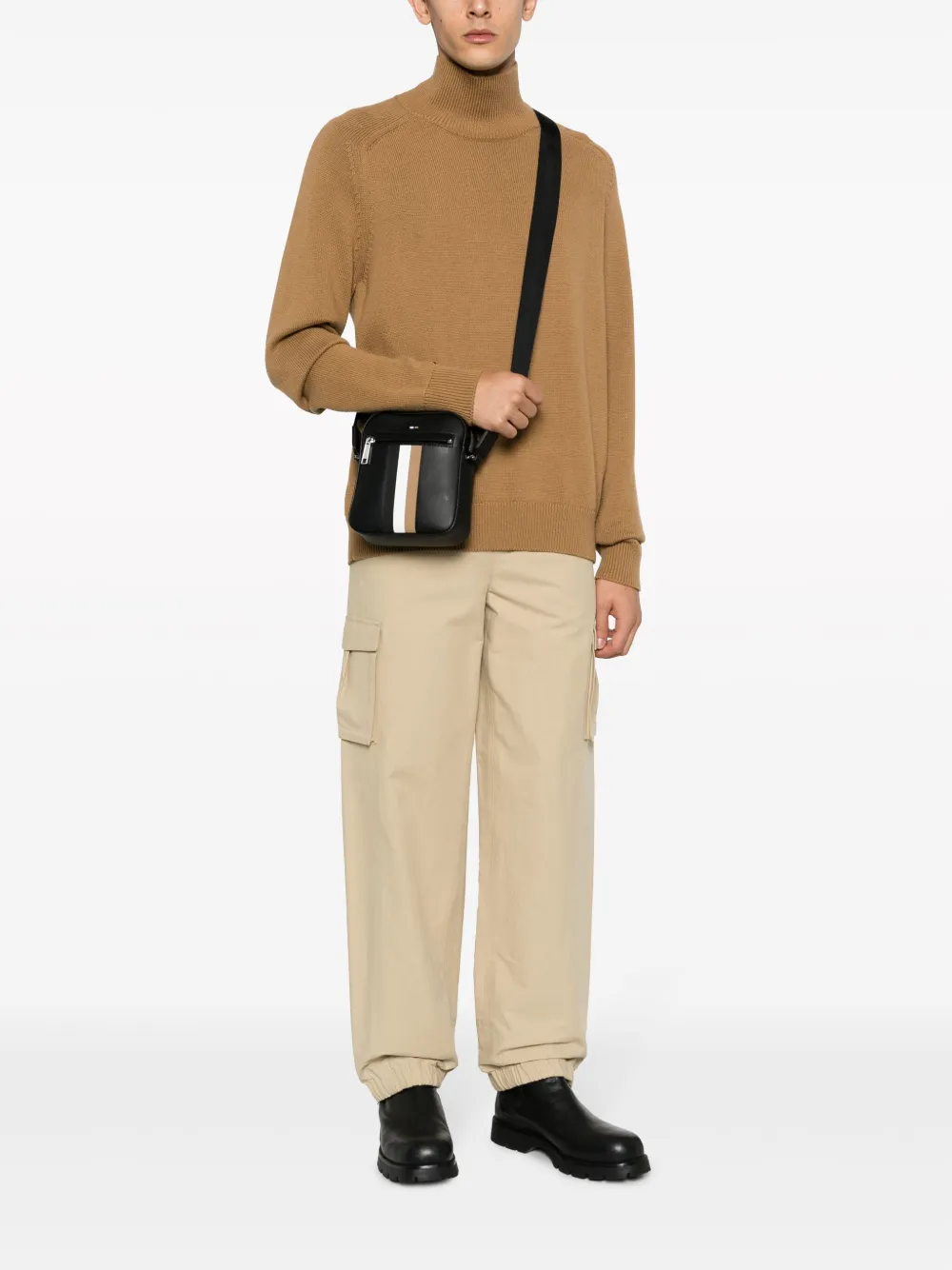 BOSS striped messenger bag - Zwart