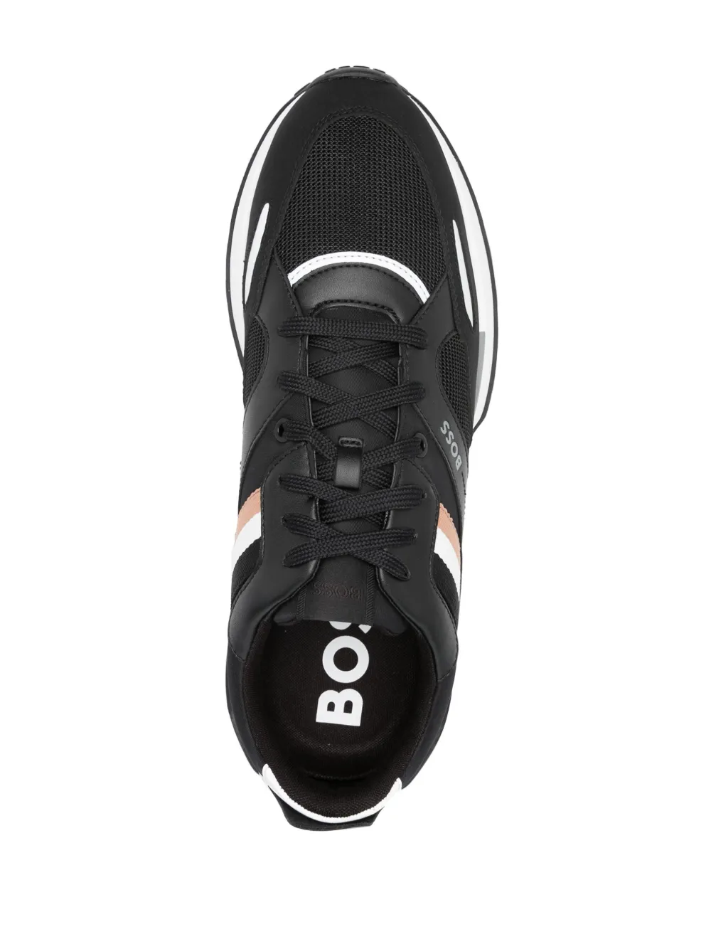 Hugo Boss Striped-trim Faux-leather And Mesh Low-top Trainers In Schwarz