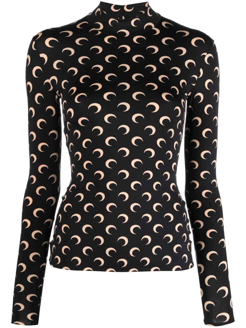 Marine Serre Black Stretch Jersey Moon Top In Black