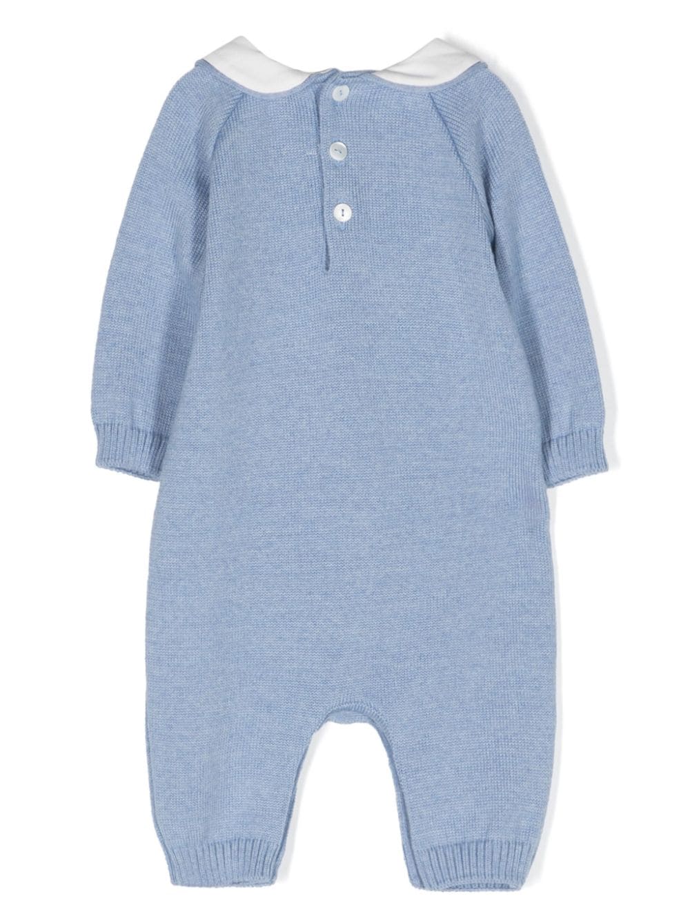 Shop Little Bear Contrast-collar Knitted Romper In Blue