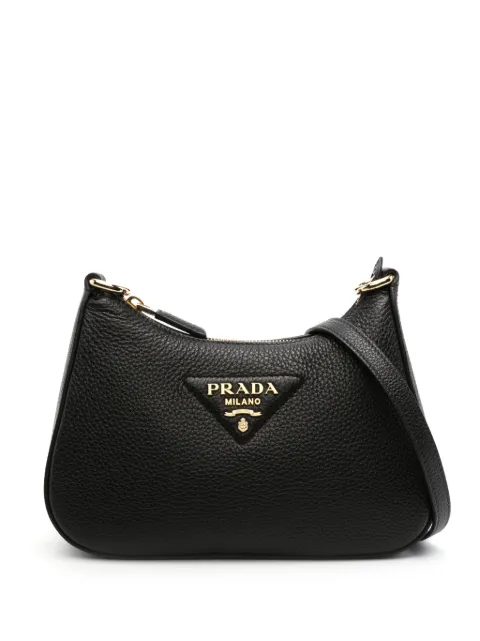 Prada 에나멜 트라이앵글 로고 가죽 숄더 백 