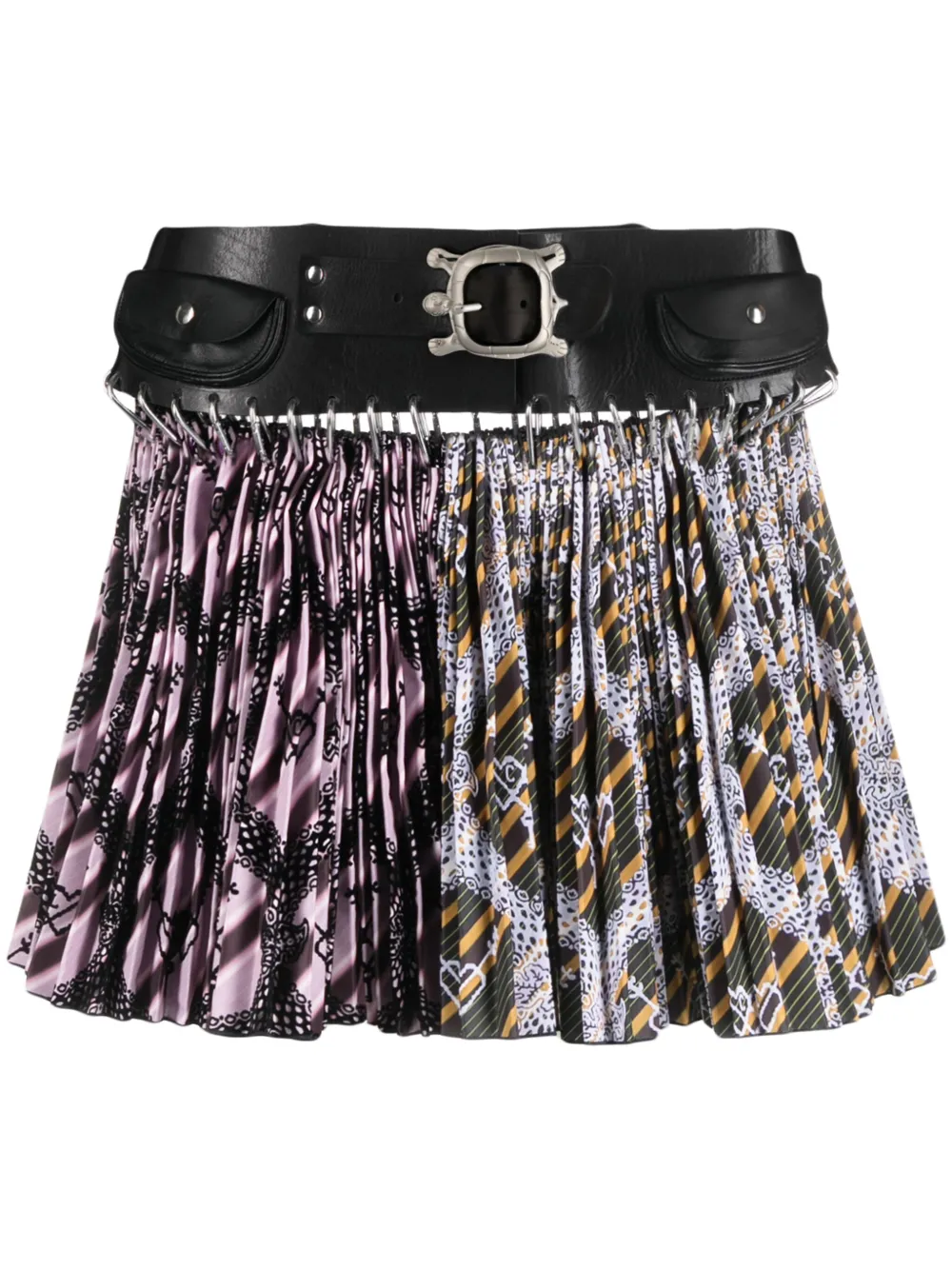 mix-print pleated miniskirt