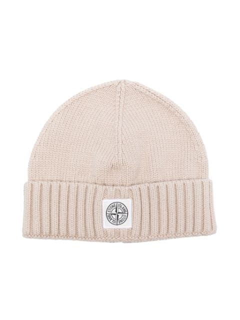 Stone Island Junior Compass logo-patch knitted beanie
