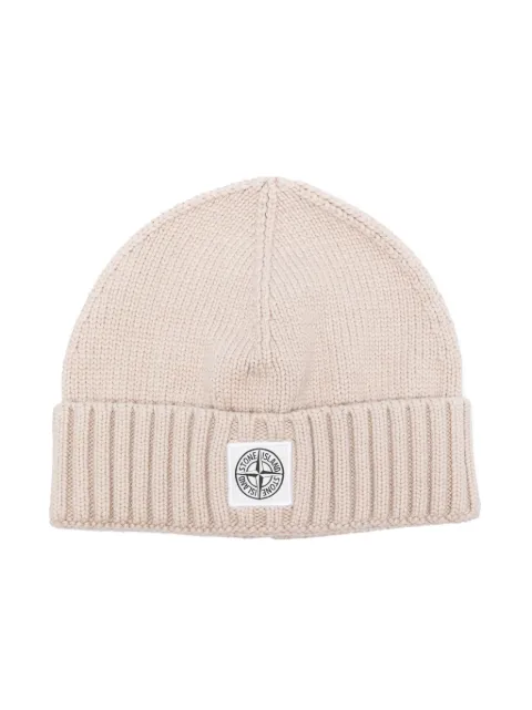 Stone Island Junior Compass logo-patch knitted beanie