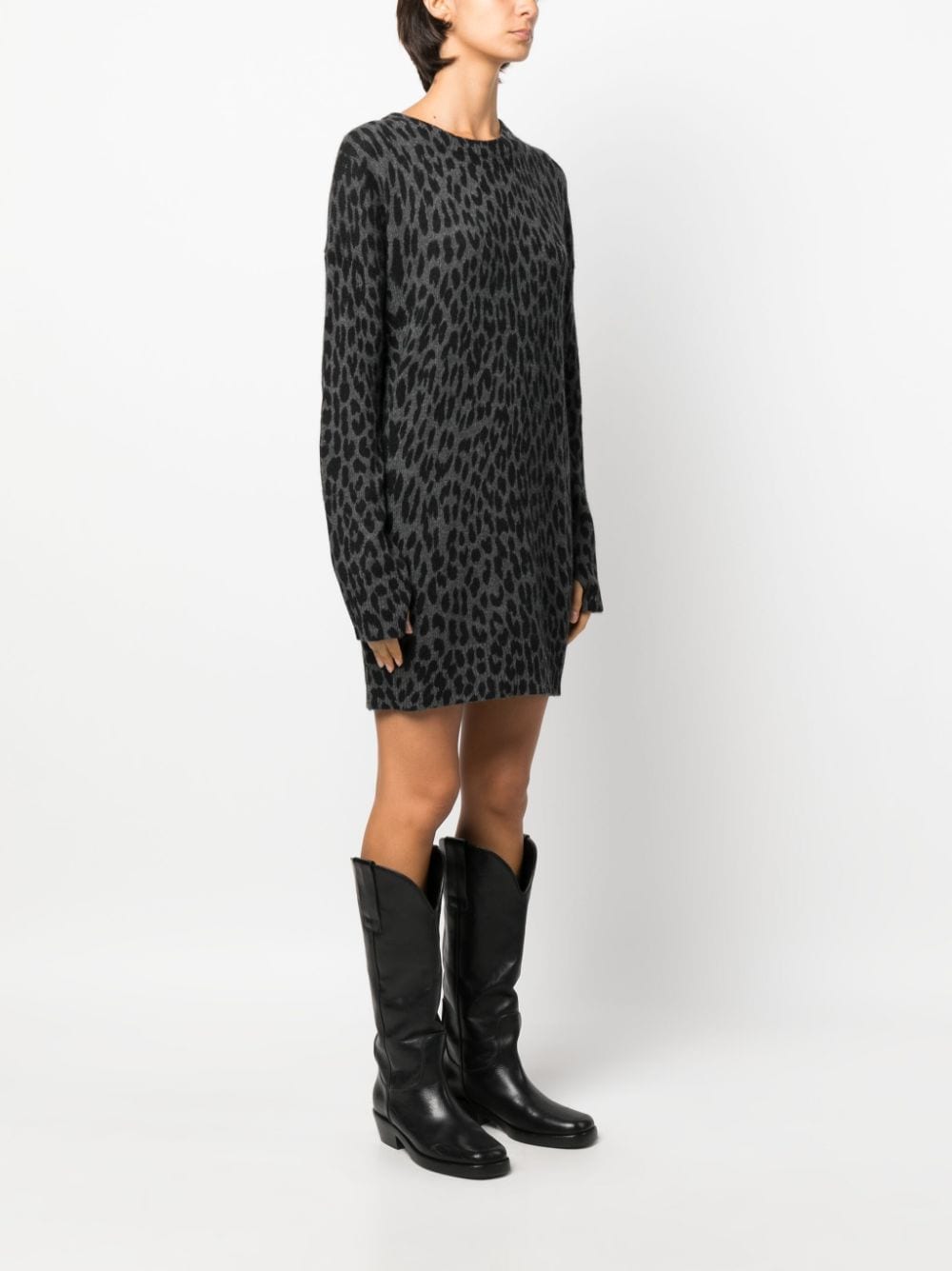 Shop Zadig & Voltaire Leopard-print Cashmere Dress In Black