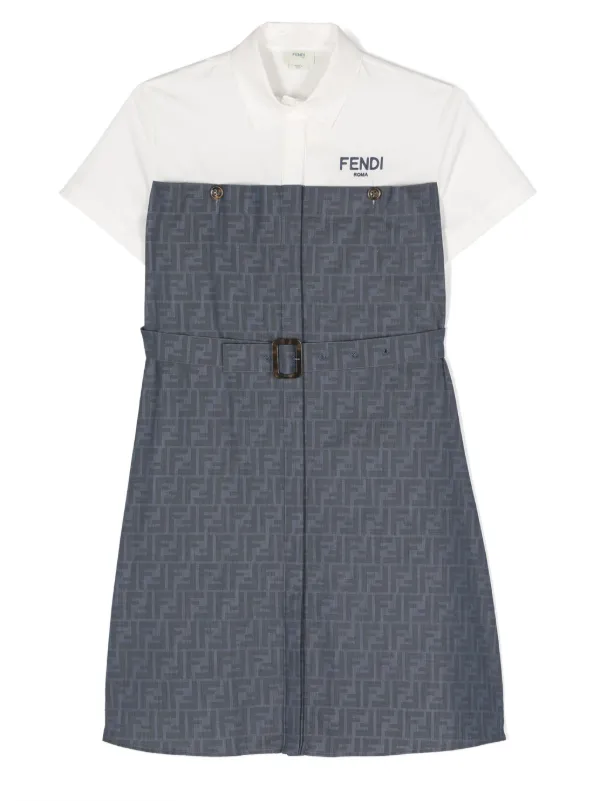Fendi Kids モノグラムパターン シャツワンピース | ブルー | FARFETCH JP