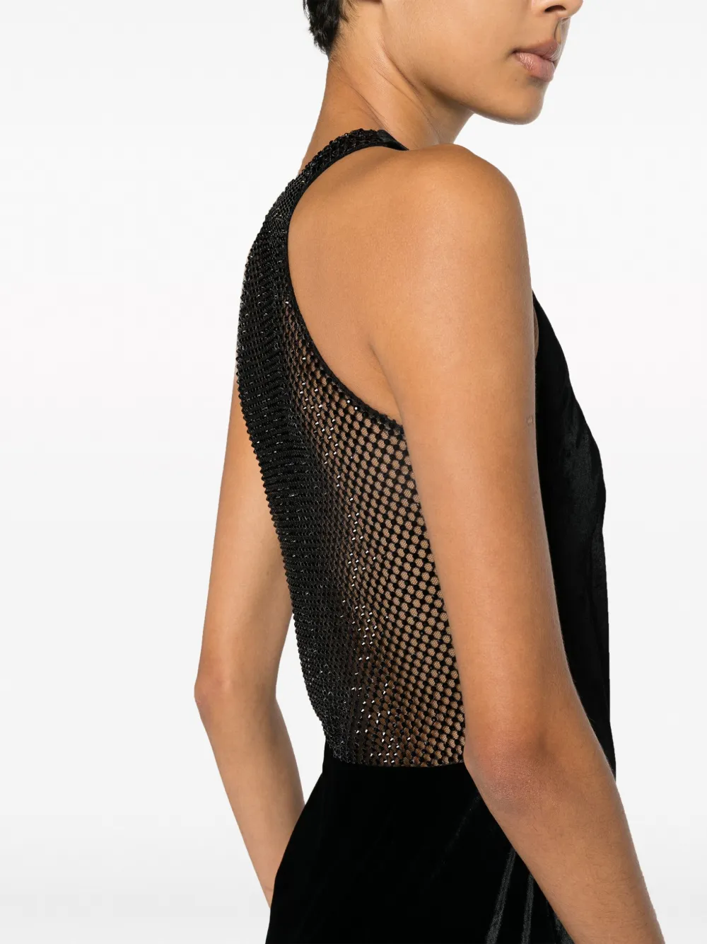 Polo Ralph Lauren Crystal-embellished Mesh-panelled Gown In Black