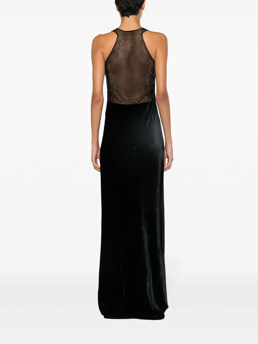 Polo Ralph Lauren Crystal-embellished Mesh-panelled Gown In Black