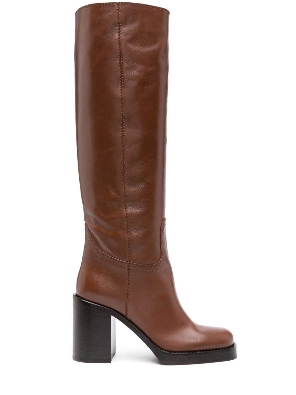 Prada 90mm Round-toe Leather Boots In Brown