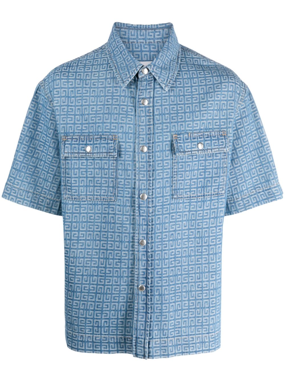 Shop Givenchy 4g-jacquard Short-sleeve Denim Shirt In Blue