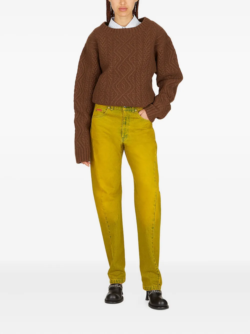 Martine Rose distressed-finish jeans Geel