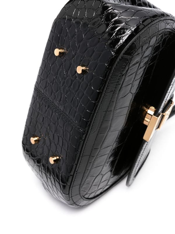 Versace Greca Goddess Croc Embossed Leather Tote