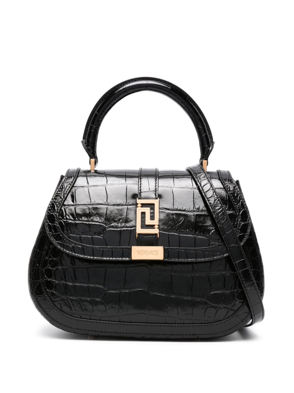 Versace Greca Goddess Leather Tote Bag In Black