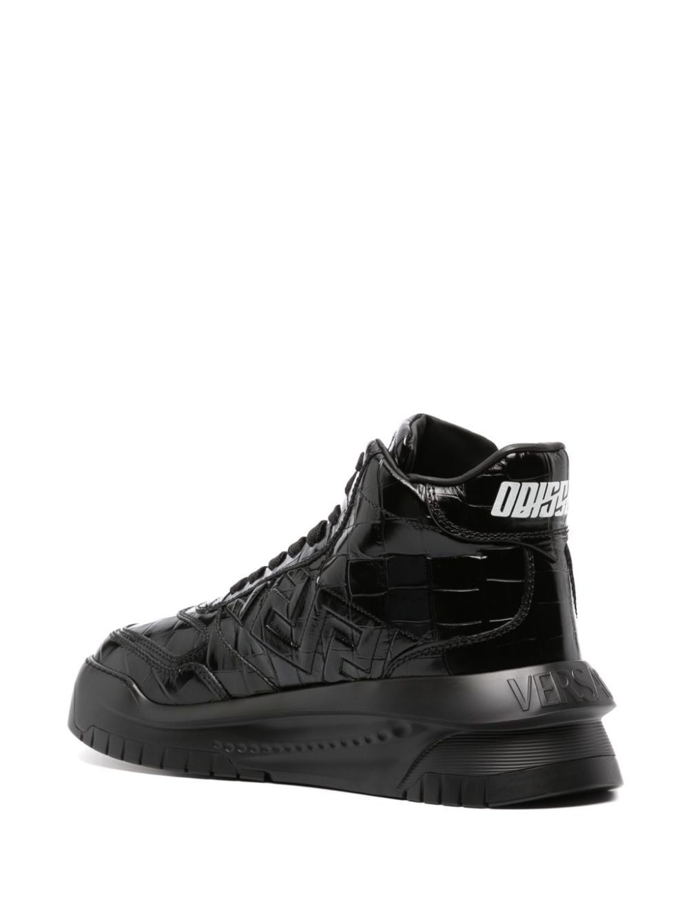 Shop Versace Greca Odissea Leather High-top Sneakers In Black