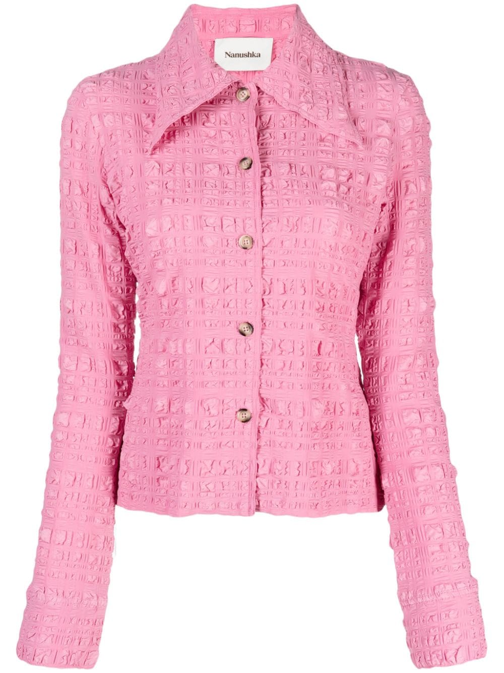 Shop Nanushka Lotte Seersucker Shirt In Pink