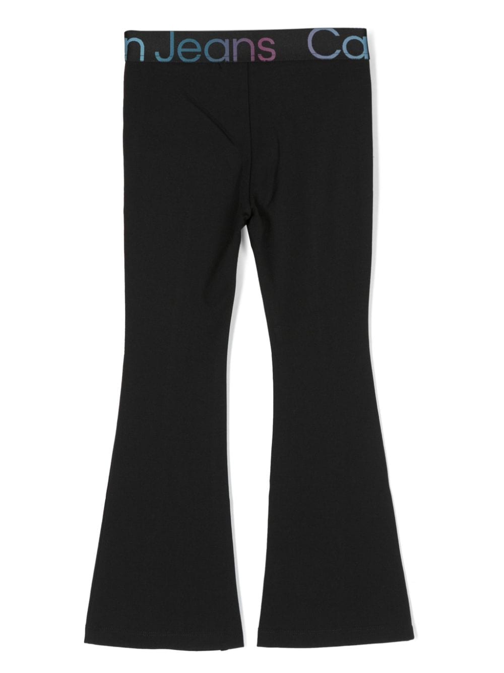 Shop Calvin Klein Logo-waist Flared Trousers In Black