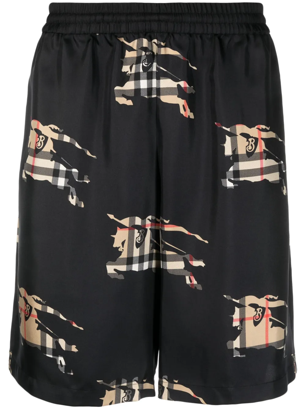 Burberry Ekd-print Elasticated Silk Shorts In Schwarz
