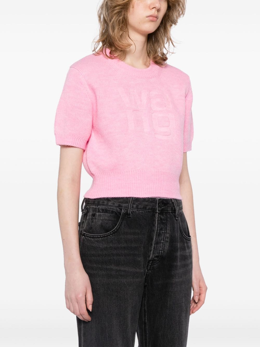 Shop Alexander Wang Logo-debossed Knitted T-shirt In Pink
