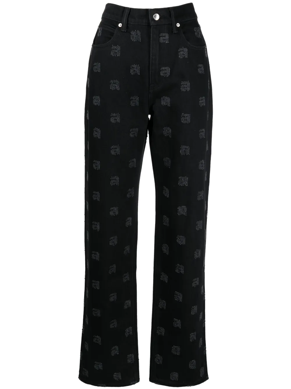 Alexander Wang Monogram-pattern Straight-leg Jeans In Black