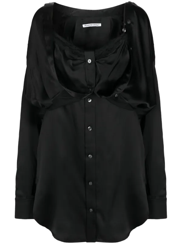 Alexander Wang■シルクレイヤードプレイドレスチャコールグレー Alexander Wang レイヤード シルクドレス | ブラック | FARFETCH JP