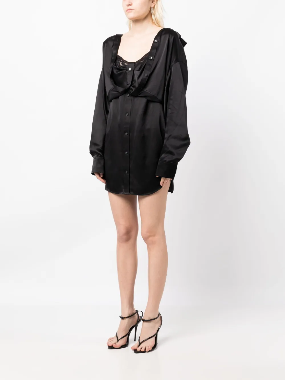 Alexander Wang Layered Shirt Dress In Silk Charmeuse In Black