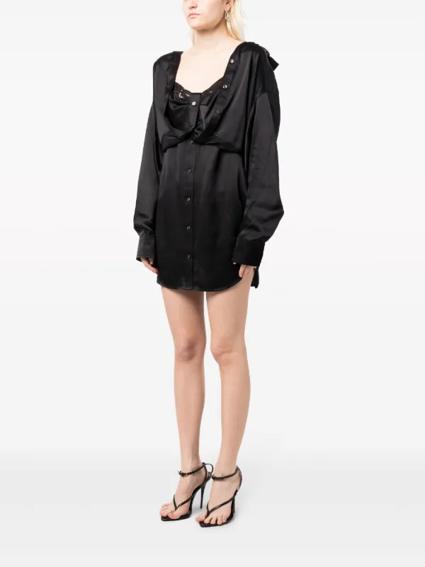 Alexander Wang■シルクレイヤードプレイドレスチャコールグレー Alexander Wang レイヤード シルクドレス | ブラック | FARFETCH JP