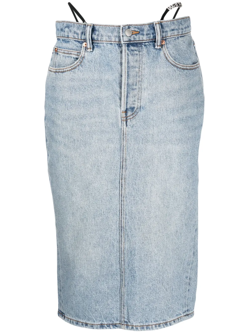 Shop Alexander Wang Thong-strap Denim Midi Skirt In Blue