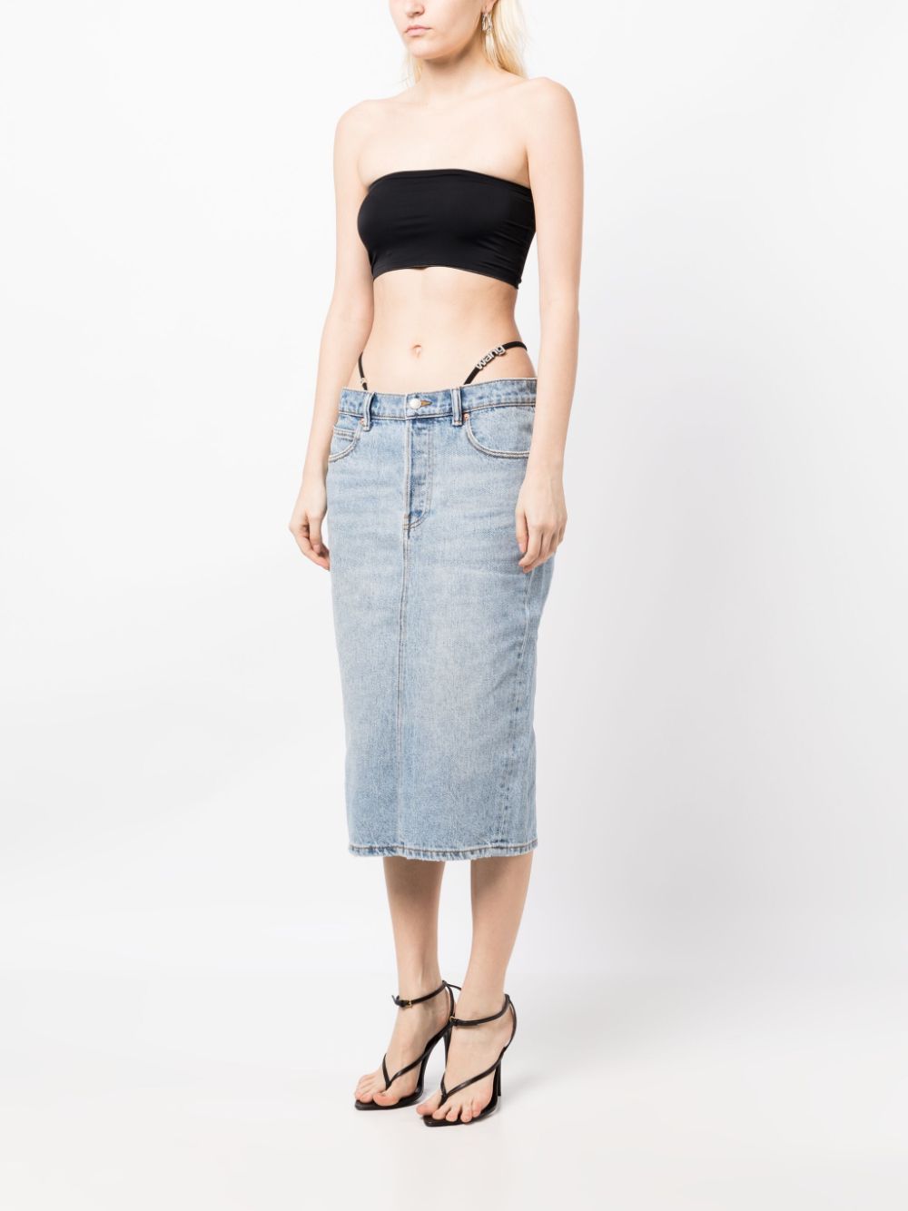 Shop Alexander Wang Thong-strap Denim Midi Skirt In Blue
