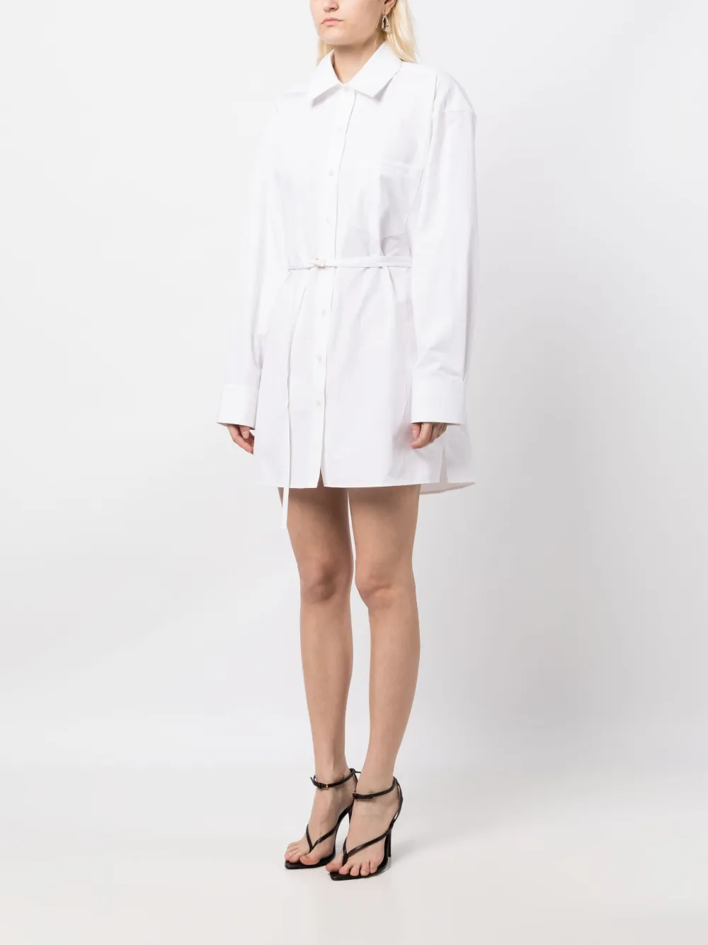 Shop Alexander Wang Logo-embroidered Belted Shirt Dress In White