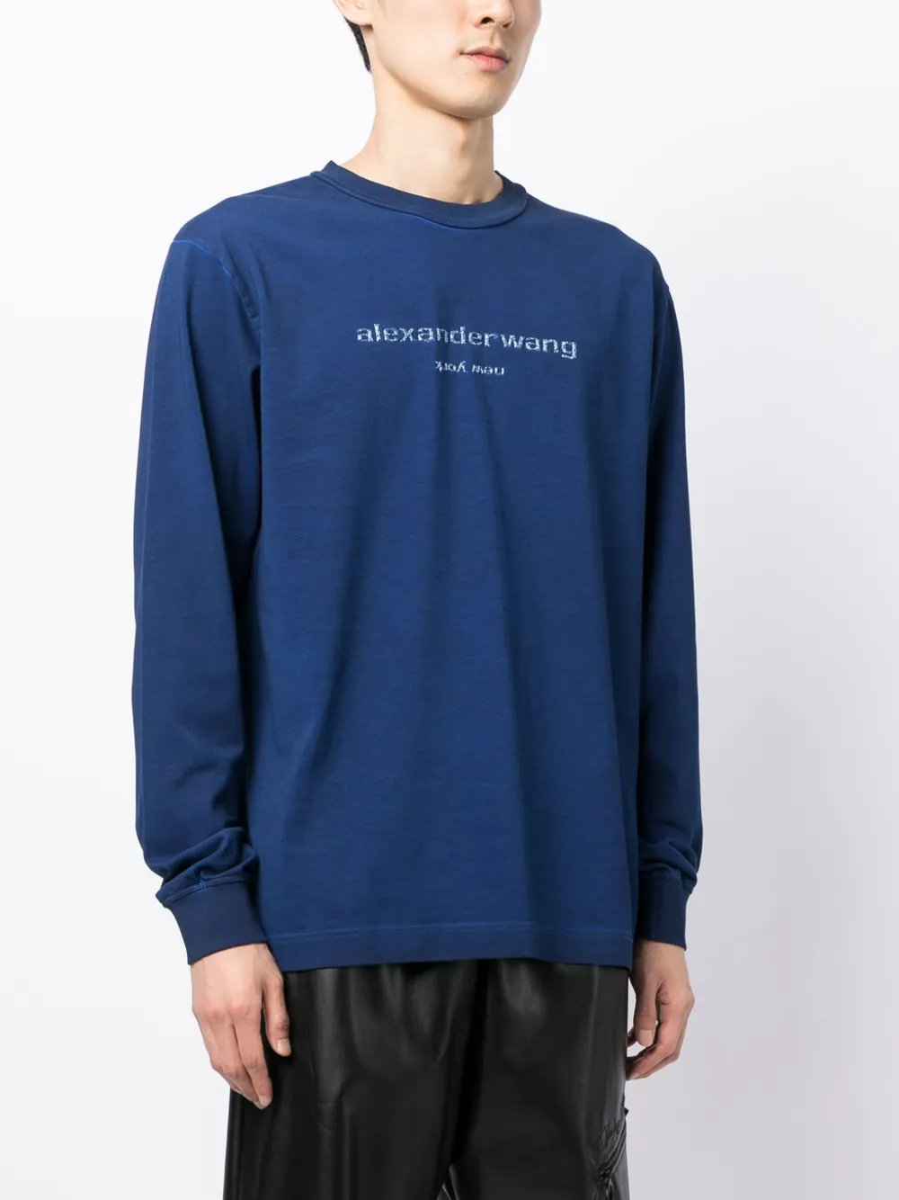 Shop Alexander Wang Glitter-logo Cotton Sweatshirt In Blue