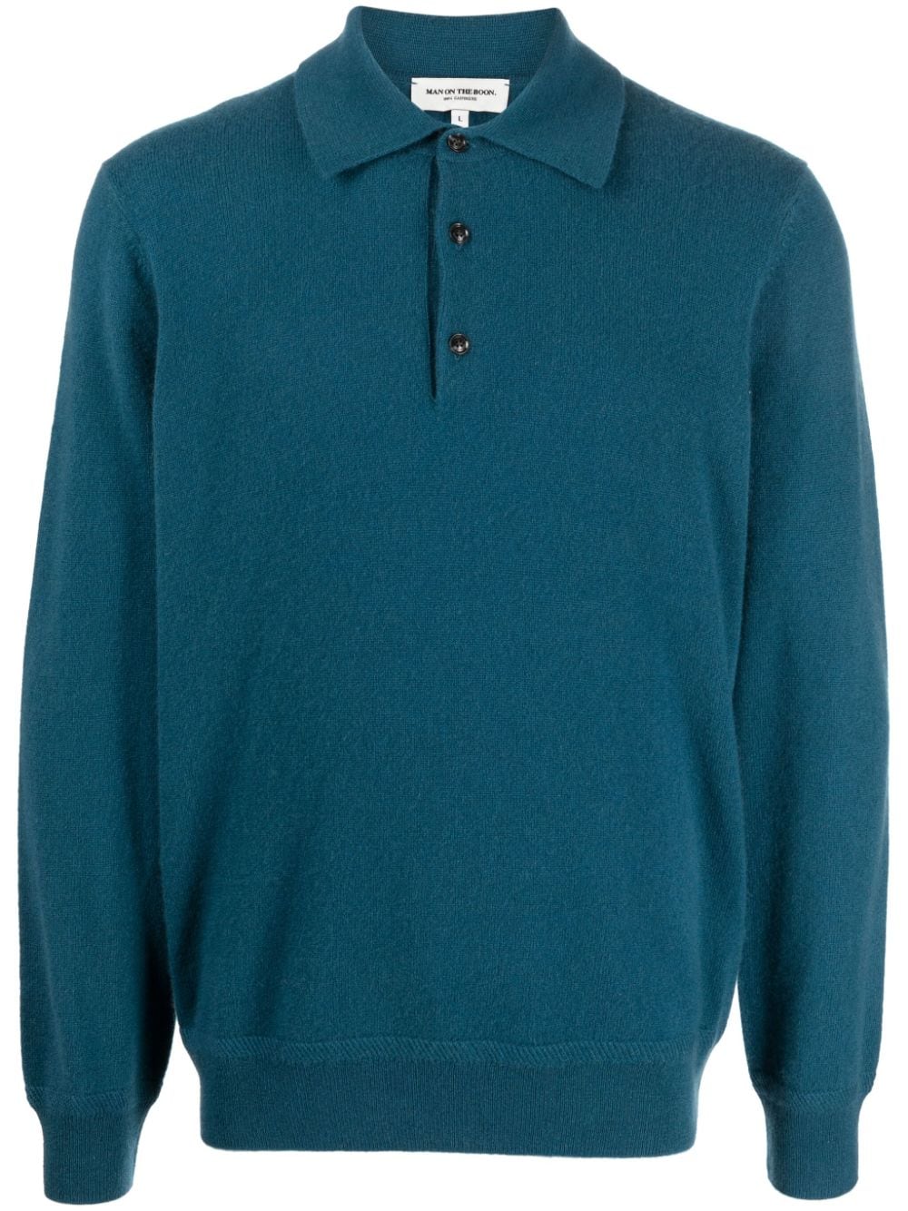 Man On The Boon. Polo-collar Cashmere Jumper In Blue