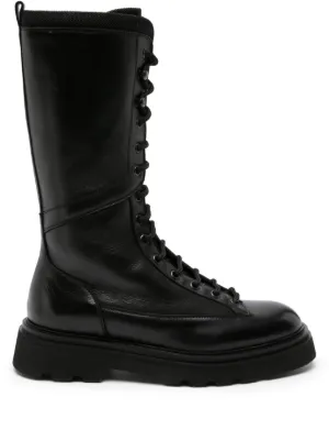 Dolce & Gabbana Platform Leather Combat Boots | Black | FARFETCH