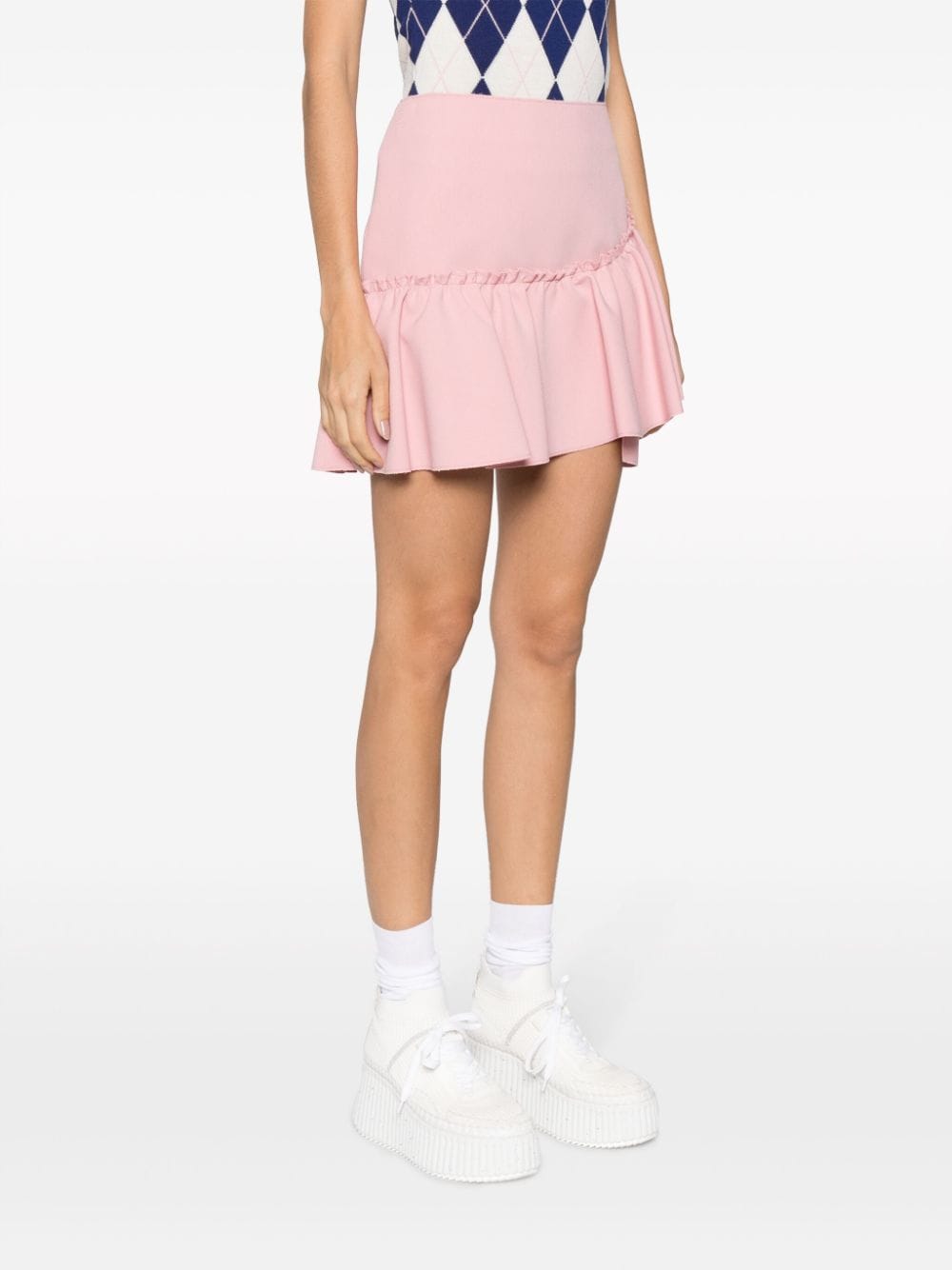 Shop Msgm Ruffled-trim High-waisted Miniskirt In Pink