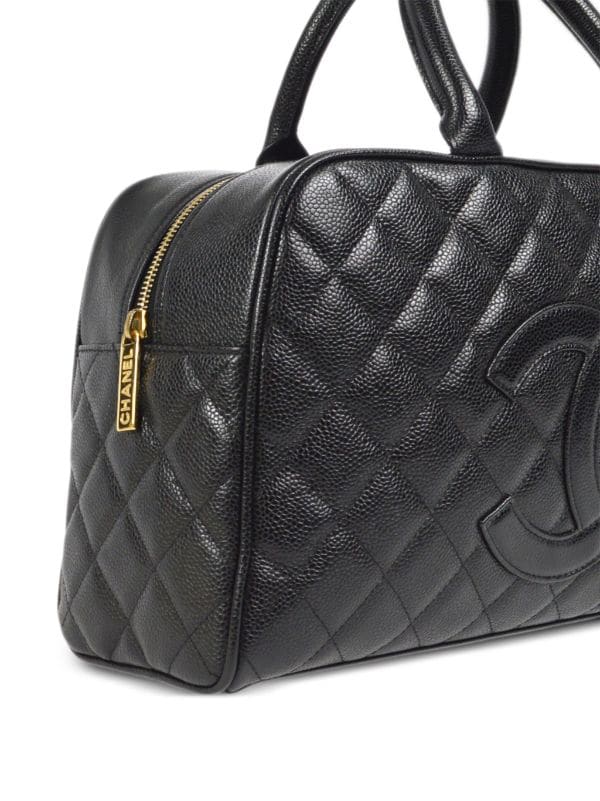 Chanel Black Caviar Leather Bowling Bag  Leather bowling bag, Bowling  bags, Black caviar