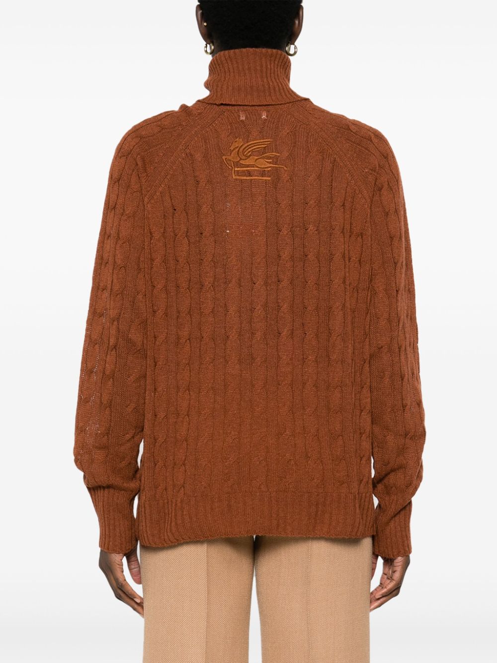 Shop Etro Pegaso-motif Cable-knit Jumper In Brown