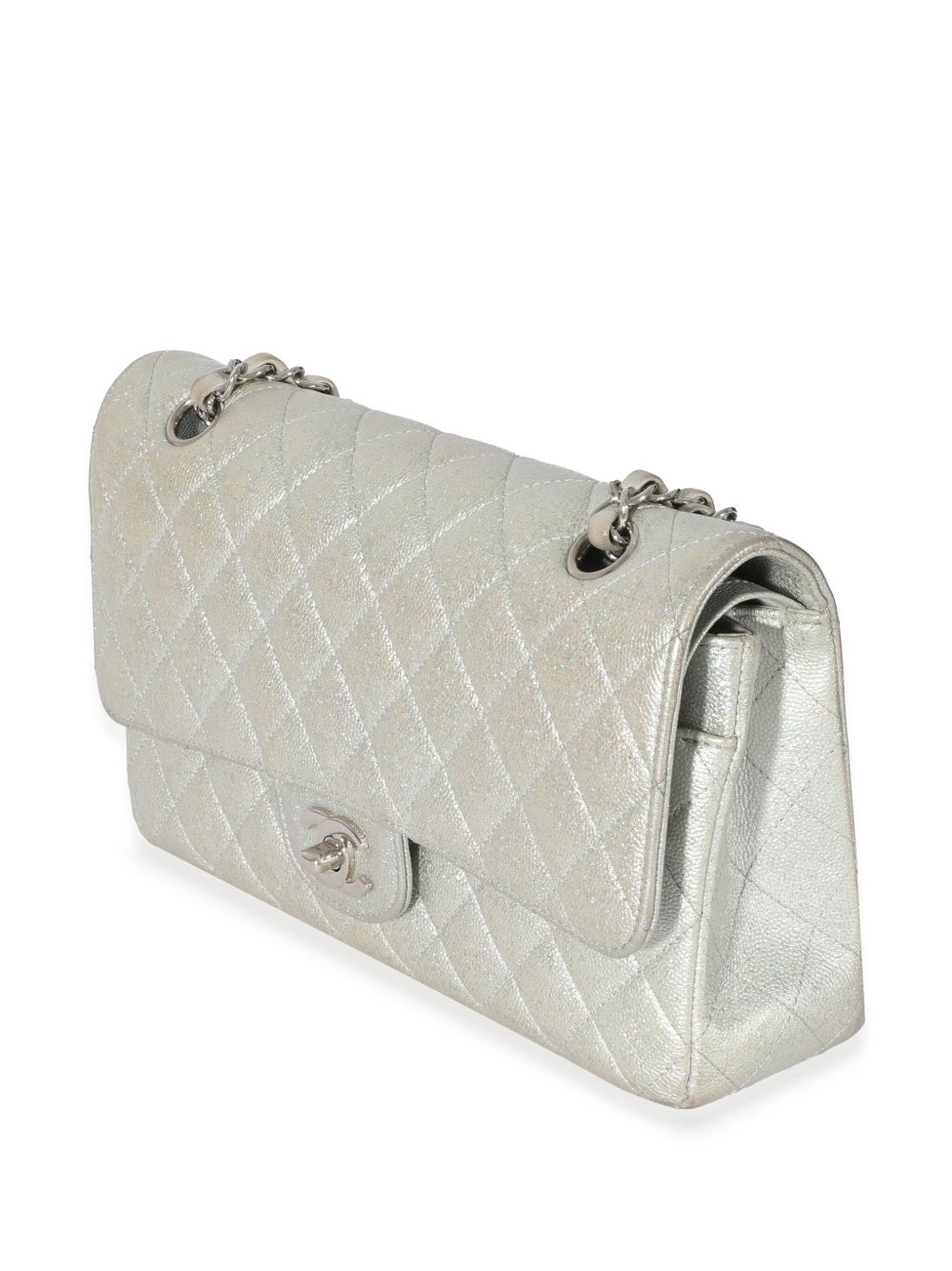 Pre-owned Chanel Medium Glitter Double Flap Shoulder Bag In White