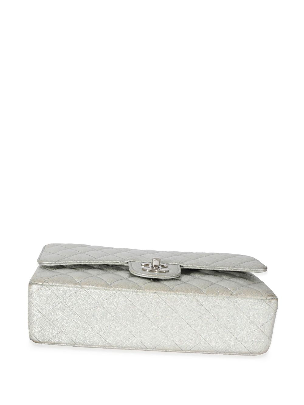 Pre-owned Chanel Medium Glitter Double Flap Shoulder Bag In White