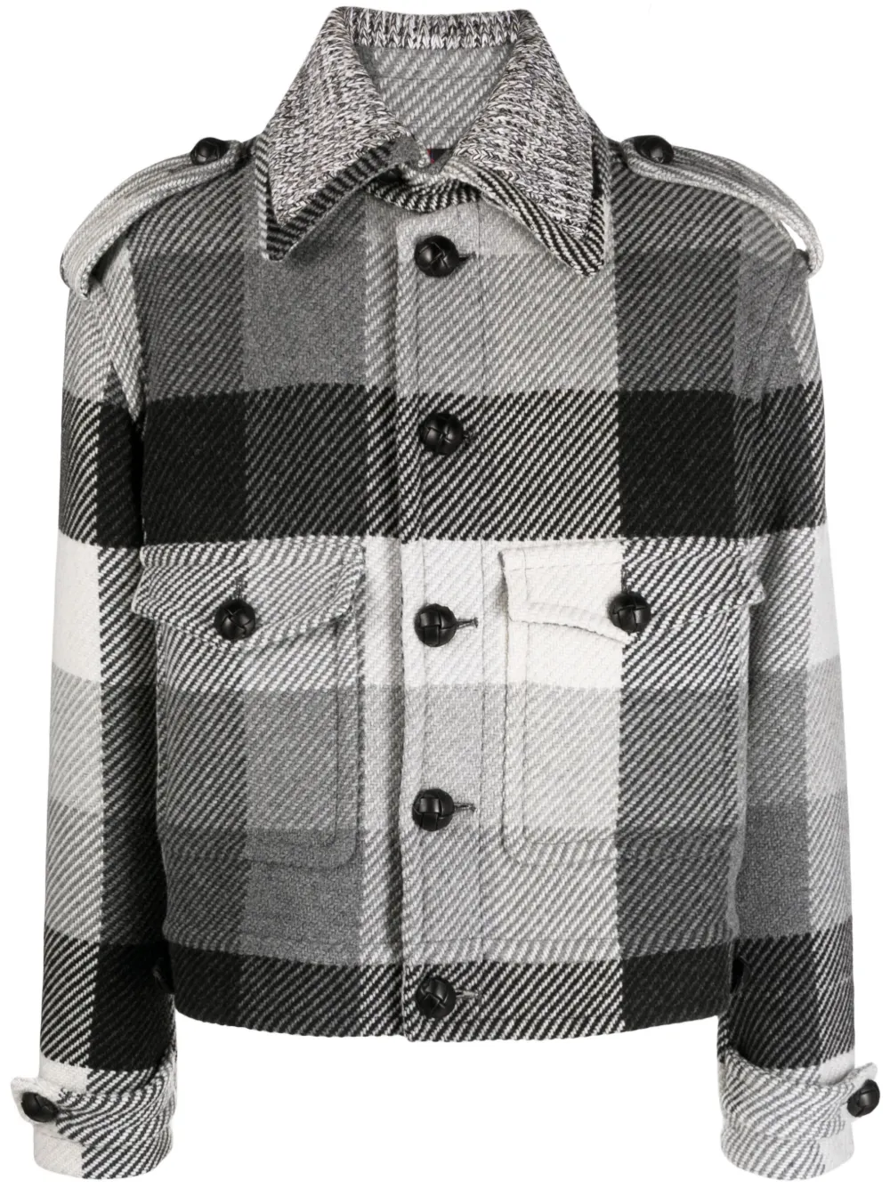 Etro Plaid-check Button-up Wool Blend Jacket In Grey