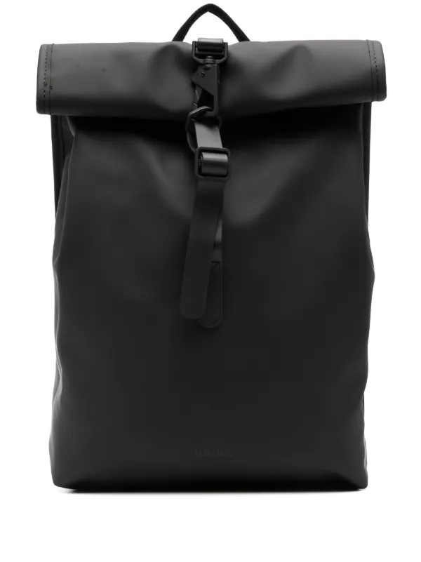 Rains Mini Rolltop Rucksack logo embossed Backpack Black FARFETCH IE