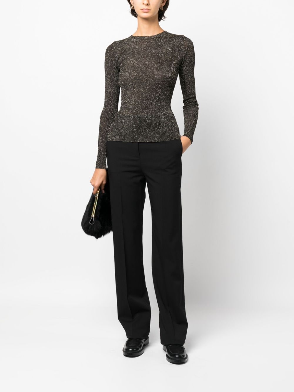 TWINSET metallic-threading ribbed-knit top - Zwart